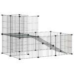 Huisdierenkooi met deur 20 panelen 35x35 cm staal zwart - Afbeelding 6