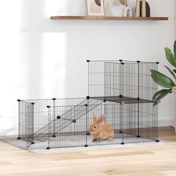 Huisdierenkooi met deur 20 panelen 35x35 cm staal zwart