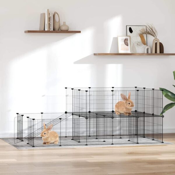 Huisdierenkooi met deur 44 panelen 35x35 cm staal zwart