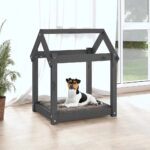 Hondenmand 61x50x70 cm massief grenenhout grijs - Afbeelding 3