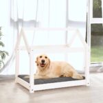 Hondenbed 81x60x70 cm massief grenenhout wit - Afbeelding 3
