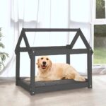 Hondenmand 81x60x70 cm massief grenenhout grijs - Afbeelding 3
