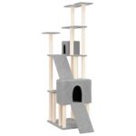 Kattenmeubel met sisal krabpalen 190 cm lichtgrijs – Image 2