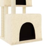 Kattenmeubel met sisal krabpalen 122 cm crèmekleurig - Image 6