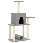 Kattenmeubel met sisal krabpalen 122 cm lichtgrijs – Image 2