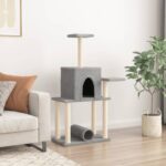 Kattenmeubel met sisal krabpalen 122 cm lichtgrijs – Image 3