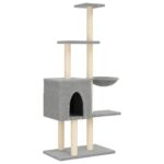 Kattenmeubel met sisal krabpalen 145 cm lichtgrijs - Afbeelding 2