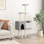 Kattenmeubel met sisal krabpalen 145 cm lichtgrijs - Afbeelding 3