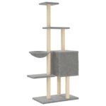 Kattenmeubel met sisal krabpalen 145 cm lichtgrijs - Afbeelding 6