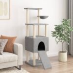 Kattenmeubel met sisal krabpalen 153 cm lichtgrijs - Afbeelding 3