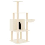Kattenmeubel met sisal krabpalen 132 cm crèmekleurig – Image 2