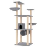 Kattenmeubel met sisal krabpalen 141 cm lichtgrijs - Afbeelding 2