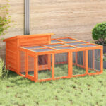 Konijnenhok 144x123x67,5 cm massief grenenhout bruin