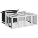 Konijnenhok 144x123x67,5 cm massief grenenhout grijs - Afbeelding 2