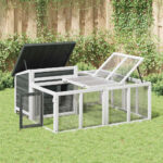 Konijnenhok 144x123x67,5 cm massief grenenhout grijs - Afbeelding 3