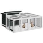 Konijnenhok 144x123x67,5 cm massief grenenhout grijs - Afbeelding 5
