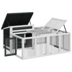 Konijnenhok 144x123x67,5 cm massief grenenhout grijs - Afbeelding 6