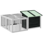 Konijnenhok 144x123x67,5 cm massief grenenhout grijs - Afbeelding 9