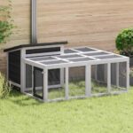 Konijnenhok 144x123x67,5 cm massief grenenhout grijs