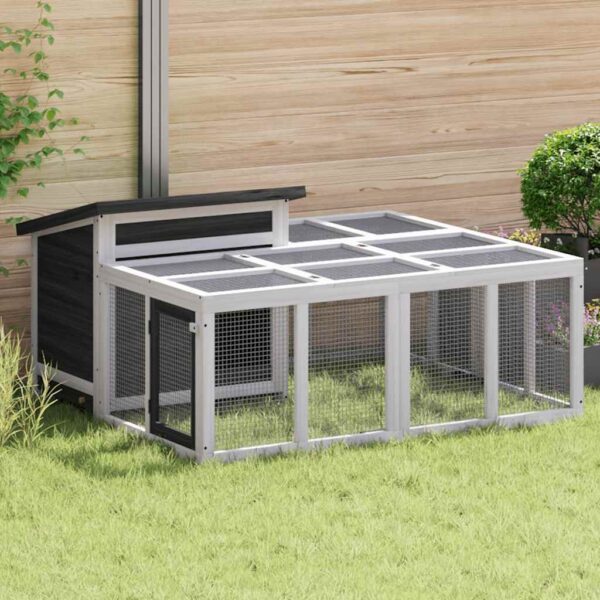 Konijnenhok 144x123x67,5 cm massief grenenhout grijs