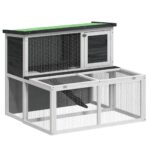 Konijnenhok 102x90x84,5 cm massief grenenhout grijs – Image 2