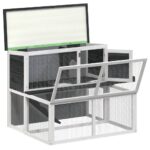 Konijnenhok 102x90x84,5 cm massief grenenhout grijs – Image 5