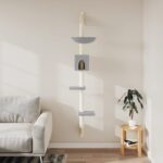 Kattenmeubel wandgemonteerd met krabpaal 187 cm lichtgrijs - Afbeelding 3