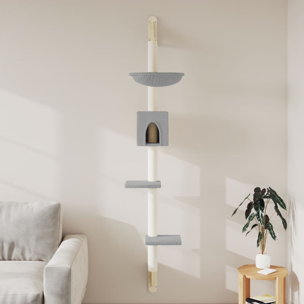 8721012311138_m_en_hd_1.jpg Kattenmeubel wandgemonteerd met krabpaal 187 cm lichtgrijs - Afbeelding 1