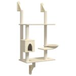 Kattenmeubel wandgemonteerd met krabpaal 153 cm crèmekleurig - Image 2