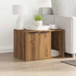 Kattenbakkast 60x40x40 cm bewerkt hout artisanaal eikenkleurig - Afbeelding 3