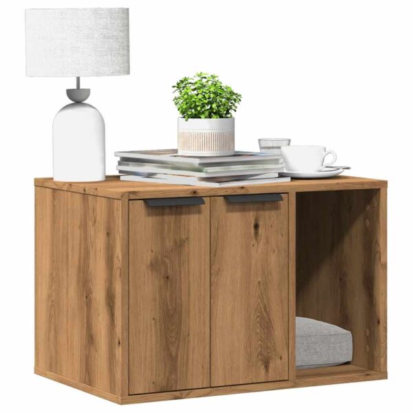 Kattenbakkast 60x40x40 cm bewerkt hout artisanaal eikenkleurig