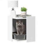 Kattenbakkast 42x42x51 cm bewerkt hout wit - Afbeelding 3