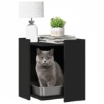 Kattenbakkast 42x42x51 cm bewerkt hout zwart - Afbeelding 3