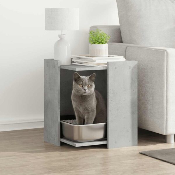 Kattenbakkast 42x42x51 cm bewerkt hout betongrijs
