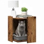 Kattenbakkast 42x42x51 cm bewerkt hout oud houtkleurig - Afbeelding 3