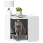 Kattenbakkast 53x53x51 cm bewerkt hout wit - Afbeelding 3