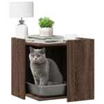 Kattenbakkast 53x53x51 cm bewerkt hout bruin eikenkleurig - Afbeelding 3