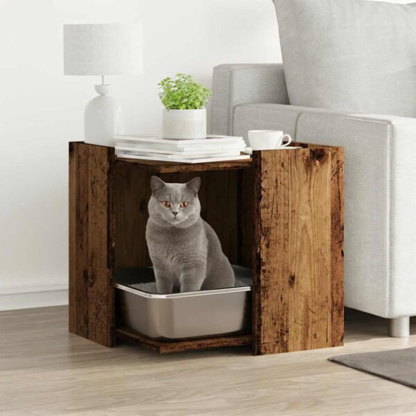 Kattenbakkast 53x53x51 cm bewerkt hout oud houtkleurig